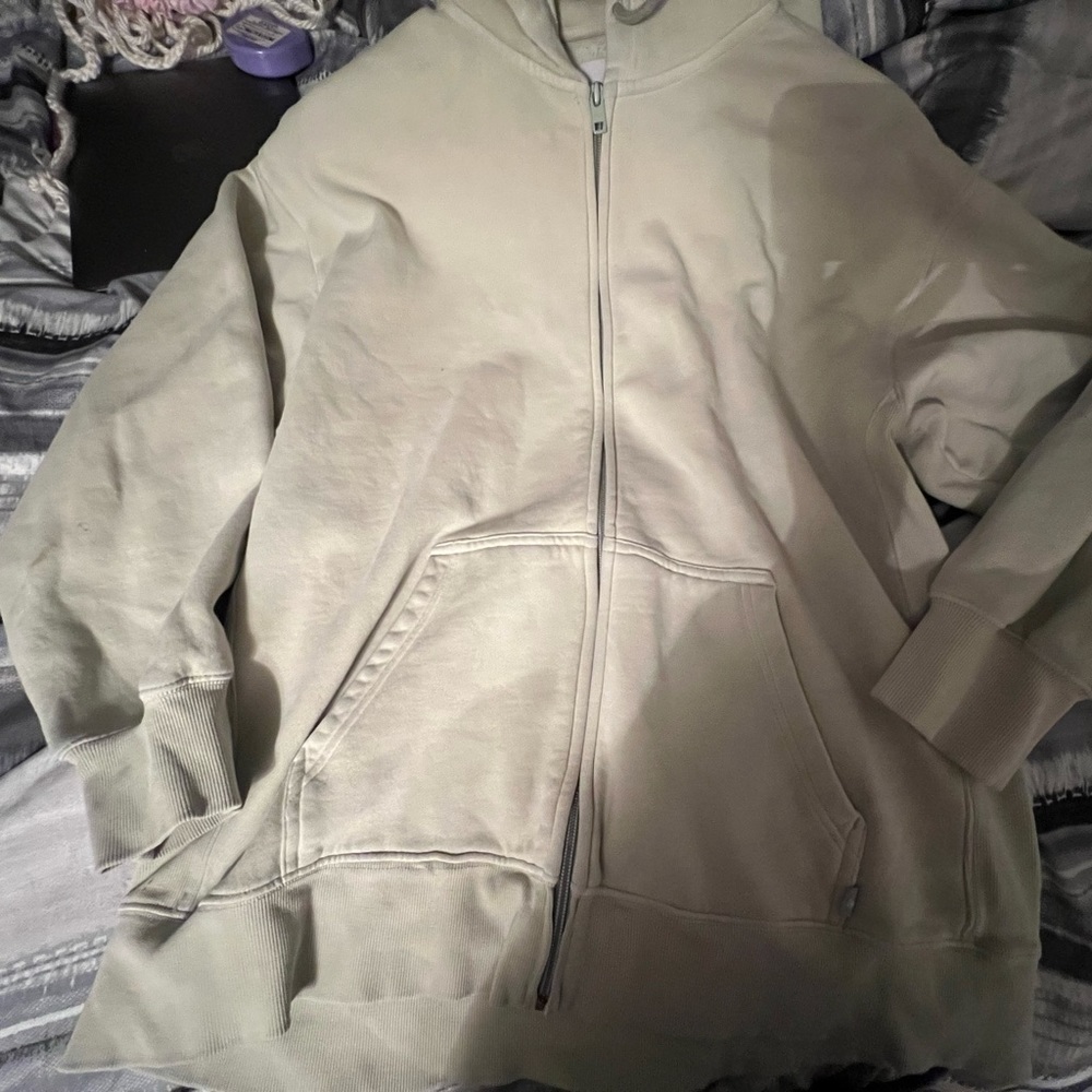 TNA zip up sweater in sage green